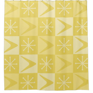 Atomic Age Chequered Boomerangs Yellow Shower Curtain