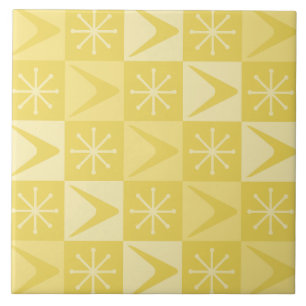 Atomic Age Chequered Boomerangs Yellow Tile
