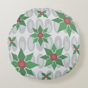 Atomic Age Christmas Holly Silver Round Cushion