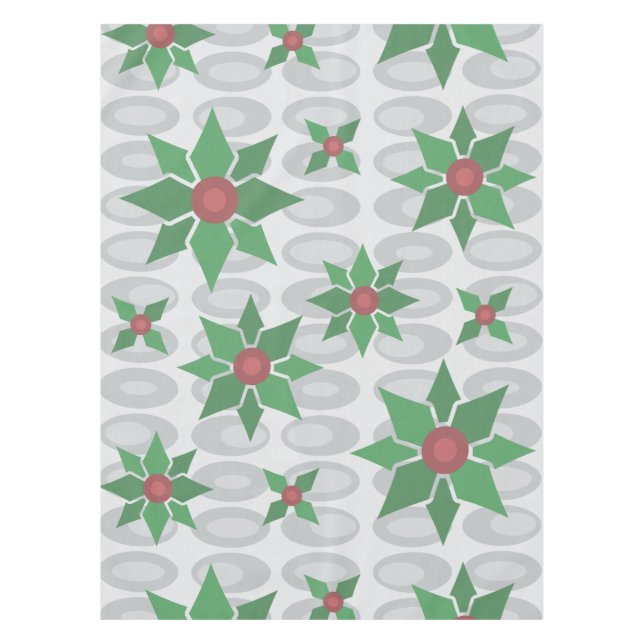 Atomic Age Christmas Holly Silver Tablecloth (Front)