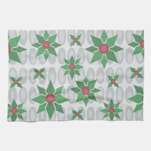 Atomic Age Christmas Holly Silver Tea Towel
