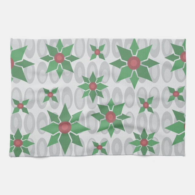 Atomic Age Christmas Holly Silver Tea Towel (Horizontal)