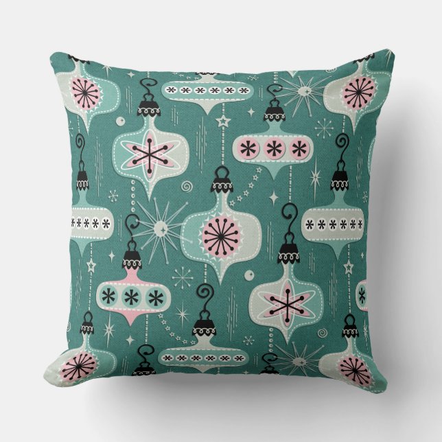 Atomic Age Christmas Ornaments Teal ©studioxtine Cushion (Front)