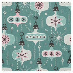 Atomic Age Christmas Ornaments Teal © studioxtine Fabric