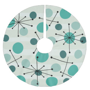 Atomic Age Dots And Starbursts Aquamarine Brushed Polyester Tree Skirt