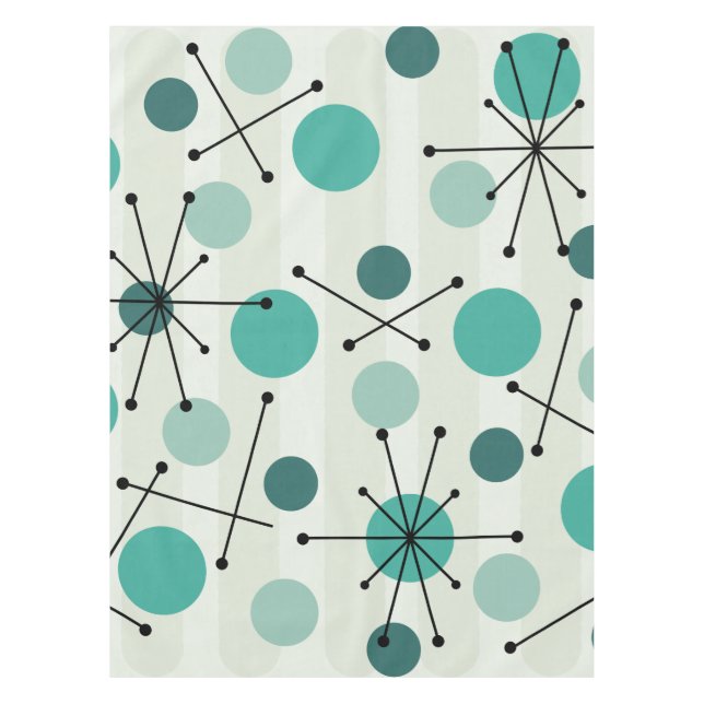 Atomic Age Dots And Starbursts Aquamarine Tablecloth (Front)