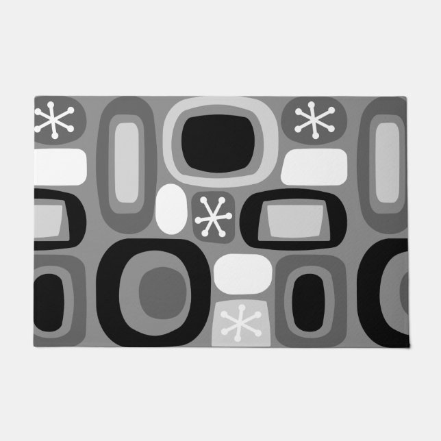 Atomic Age Fieldstones Black White Doormat (Front)