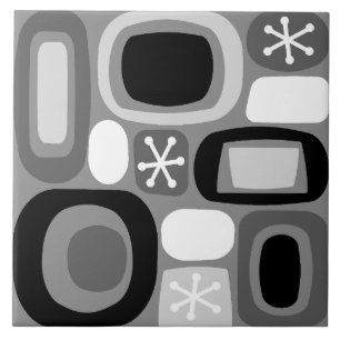 Atomic Age Fieldstones Black White Tile