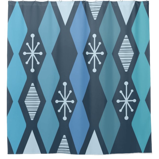 Atomic Age MCM Columns Teal Blue Shower Curtain (Front)