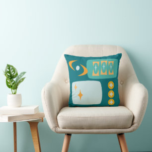 Atomic Age MCM Pattern in Teal, Aqua, Orange Cushion