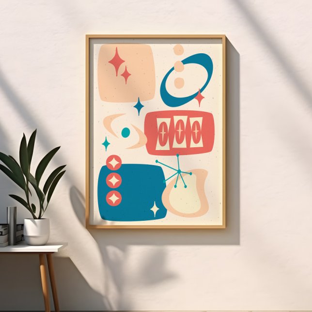 Atomic Age Mid Century Abstract Blue Peach Poster (Creator Uploaded)