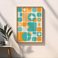 Atomic Age Mid Century Abstract Teal, Aqua, Orange