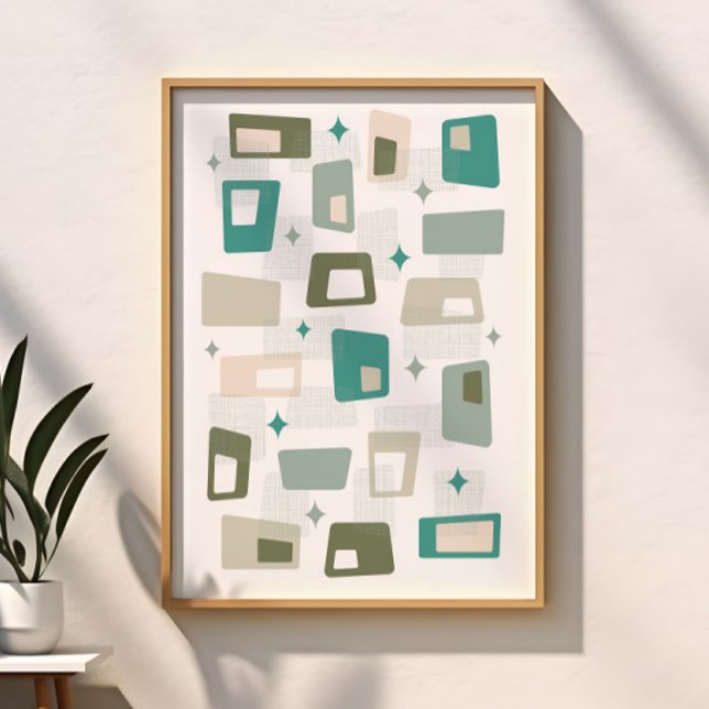 Atomic Age Mid Century Modern Blocks Green Teal Poster (Creator Uploaded)