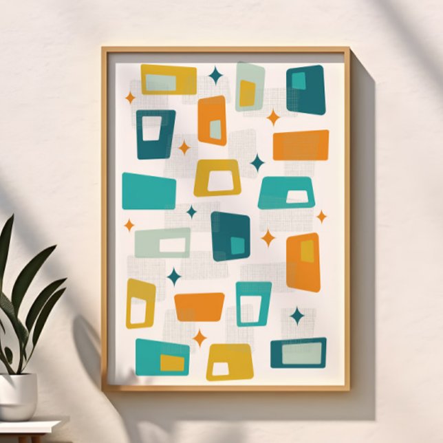 Atomic Age Mid Century Modern Blocks Teal Poster (Creator Uploaded)