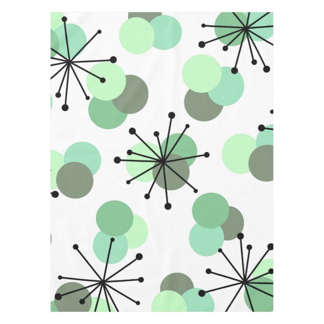 Atomic Age Molecules Mint Green Tablecloth (Front)