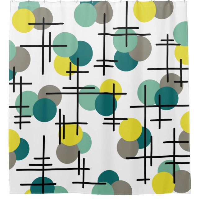 Atomic Age Molecules Pattern Shower Curtain (Front)