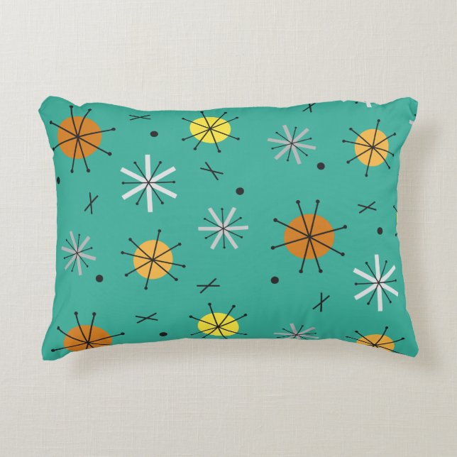Atomic Age Planets Starbursts Turquoise Decorative Cushion (Front)