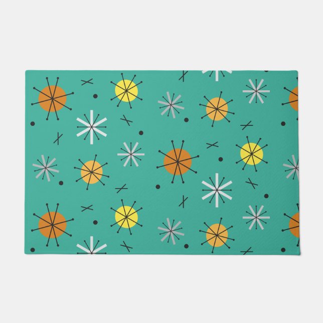 Atomic Age Planets Starbursts Turquoise Doormat (Front)