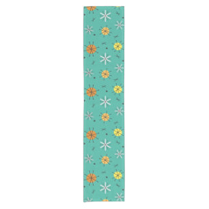 Atomic Age Planets Starbursts Turquoise Short Table Runner