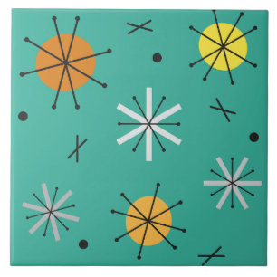 Atomic Age Planets Starbursts Turquoise Tile