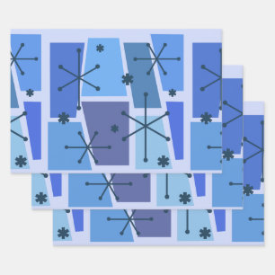 Atomic Age Pop Art Blue Wrapping Paper Sheet