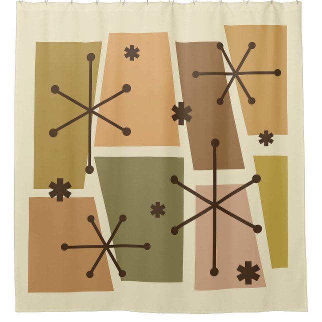 Atomic Age Pop Art Brown Shower Curtain (Front)