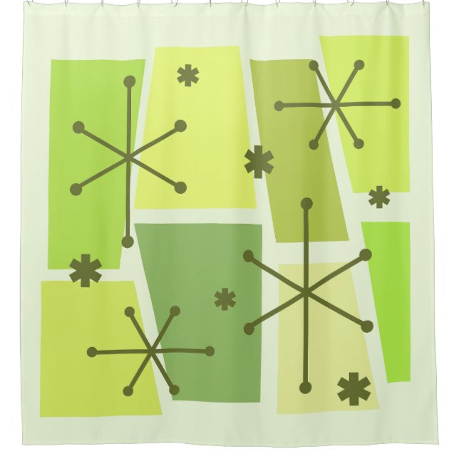 Atomic Age Pop Art Chartreuse Shower Curtain (Front)
