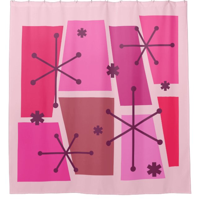 Atomic Age Pop Art Hot Pink Shower Curtain (Front)