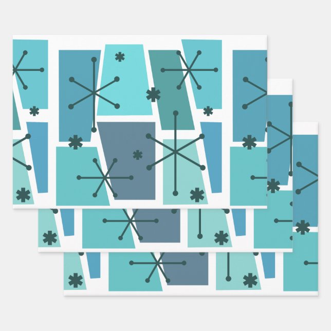 Atomic Age Pop Art Turquoise Wrapping Paper Sheet (Set)