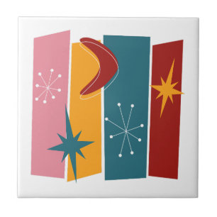 Atomic Age Rectangles Boomerang Starburst Mid Mod Tile