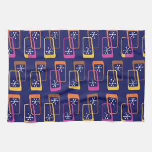 Atomic Age Rectangles Purple Colourful Tea Towel