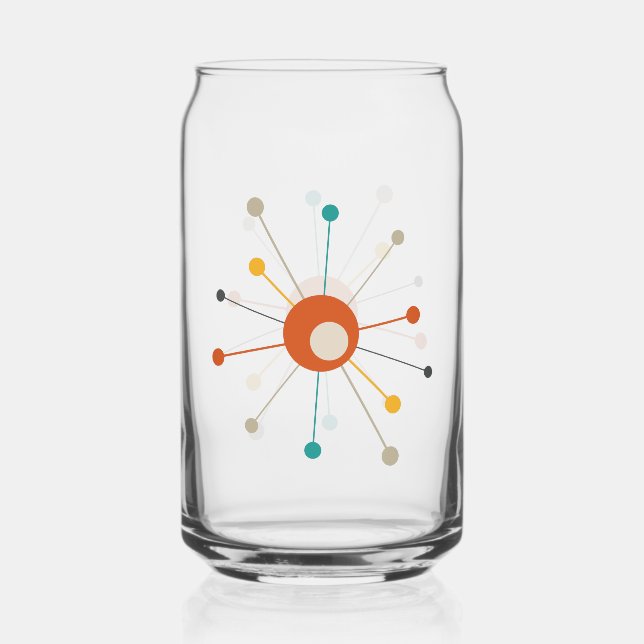 Atomic Age Red Yellow Teal Starburst Mid Century Can Glass (Front)