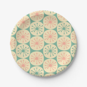 Atomic Age Retro Dot Pattern Teal Blush Cream Paper Plate
