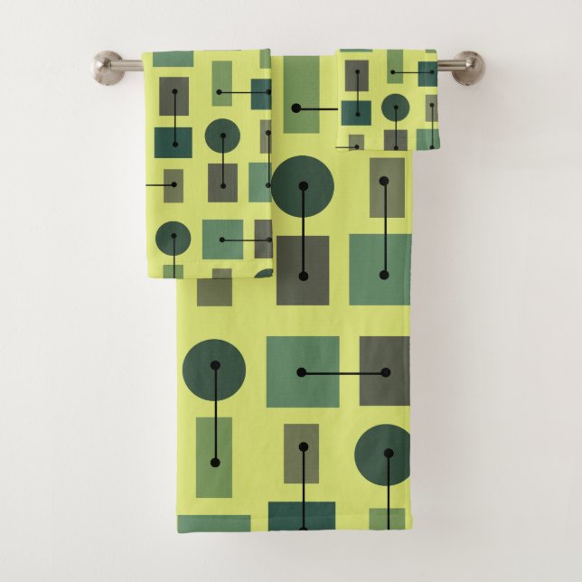 Atomic Age Simple Shapes Chartreuse Bath Towel Set (Insitu)