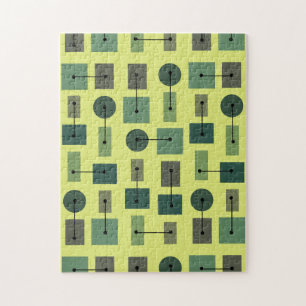 Atomic Age Simple Shapes Chartreuse Jigsaw Puzzle