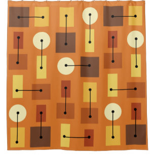 Atomic Age Simple Shapes Orange Shower Curtain