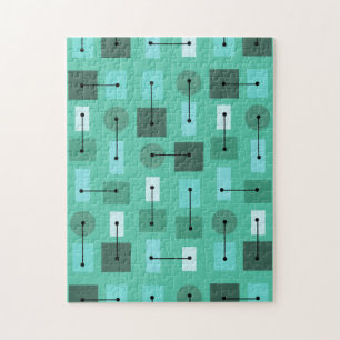 Atomic Age Simple Shapes Turquoise Jigsaw Puzzle