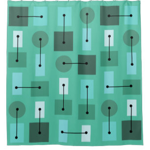 Atomic Age Simple Shapes Turquoise Shower Curtain