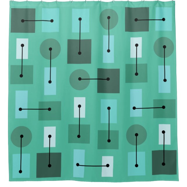 Atomic Age Simple Shapes Turquoise Shower Curtain (Front)