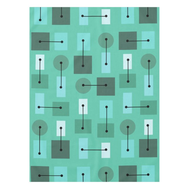 Atomic Age Simple Shapes Turquoise Tablecloth (Front)