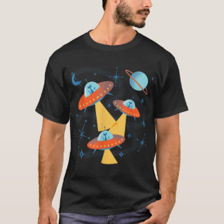 Atomic Age Space Cadets Cats in Retro Flying Sauce T-Shirt