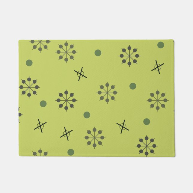 Atomic Age Sputnik Starbursts Chartreuse Green Doormat (Front)