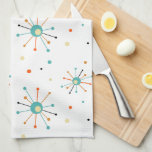 Atomic Age Starburst and Dots Mid-century Modern Tea Towel<br><div class="desc">Add a pop of colour to your kitchen with this cute atomic starburst and dots pattern kitchen towel. It features the colours of turquoise blue,  two shades of orange,  cream,  and black. It's a great way to add a little fun to your kitchen decor!</div>