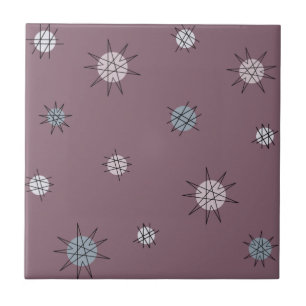 Atomic Age Starburst Planets Dark Mauve Tile