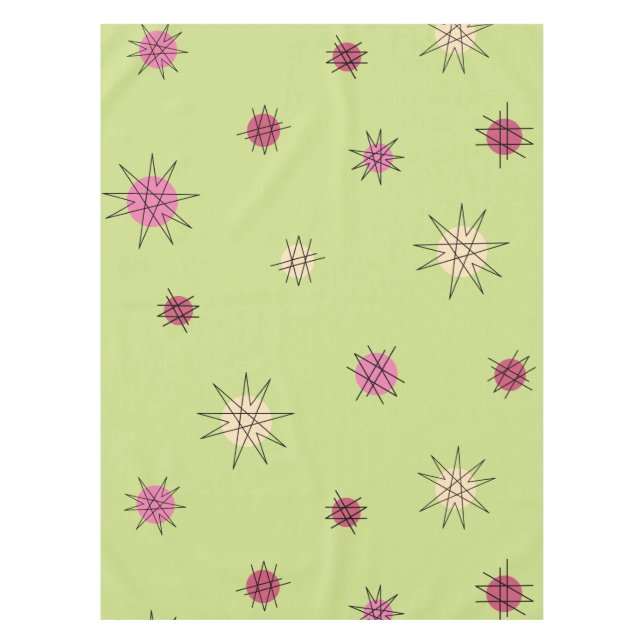 Atomic Age Starburst Planets Lime Green Tablecloth (Front)