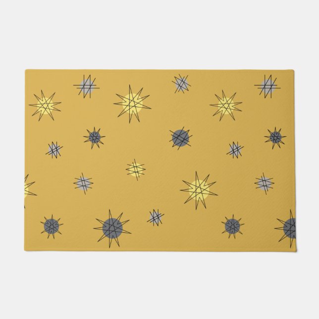 Atomic Age Starburst Planets Ochre Grey Doormat (Front)