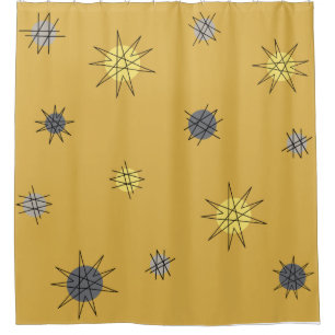 Atomic Age Starburst Planets Ochre Grey Shower Curtain