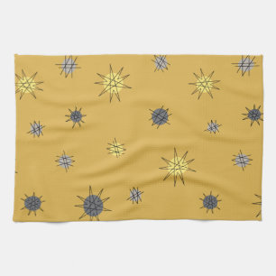 Atomic Age Starburst Planets Ochre Grey Tea Towel