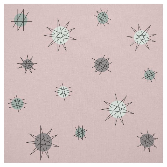 Atomic Age Starburst Planets Rose Pink Fabric (Swatch)
