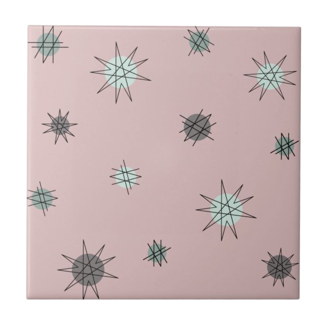 Atomic Age Starburst Planets Rose Pink Tile (Front)